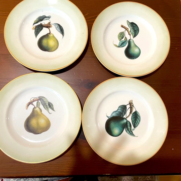 Set of 4 Williams Sonoma Pear Botanical Japanese Salad / Dessert Plates Gold Rim - Picture 1 of 1